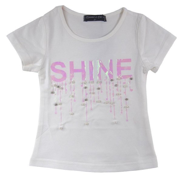 squared & Cubed Mädchen T-Shirt weiß mit Perlen und holografischer Schrift